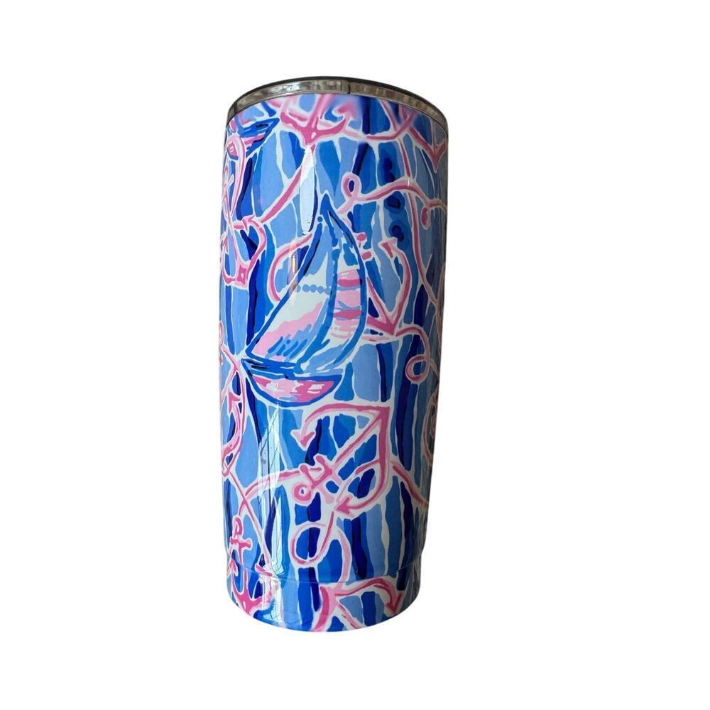 LILLY PULITZER Insulated Nautical Travel Tumbler, 20 oz; Metal & Plastic lid